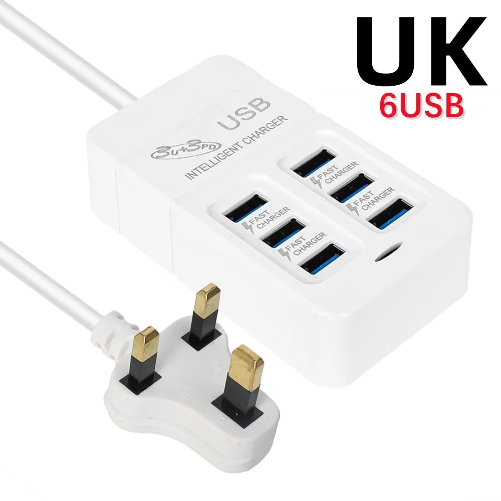 6Ports Multiport USB Charger 35W PD Type-C Mobile Phone Fast Chargin Quick Type C Wall Chargers TypeC Hub Adapter EU US UK Plug