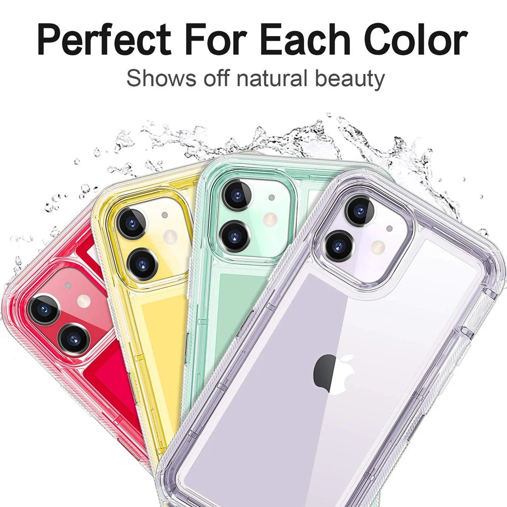 For iPhone 15 12 11 13 14 16Pro Max SE XR XS XSMAX X 6 7 8 Plus Clear Transparent Shockproof Armor Glossy Plain Case Phone Cover