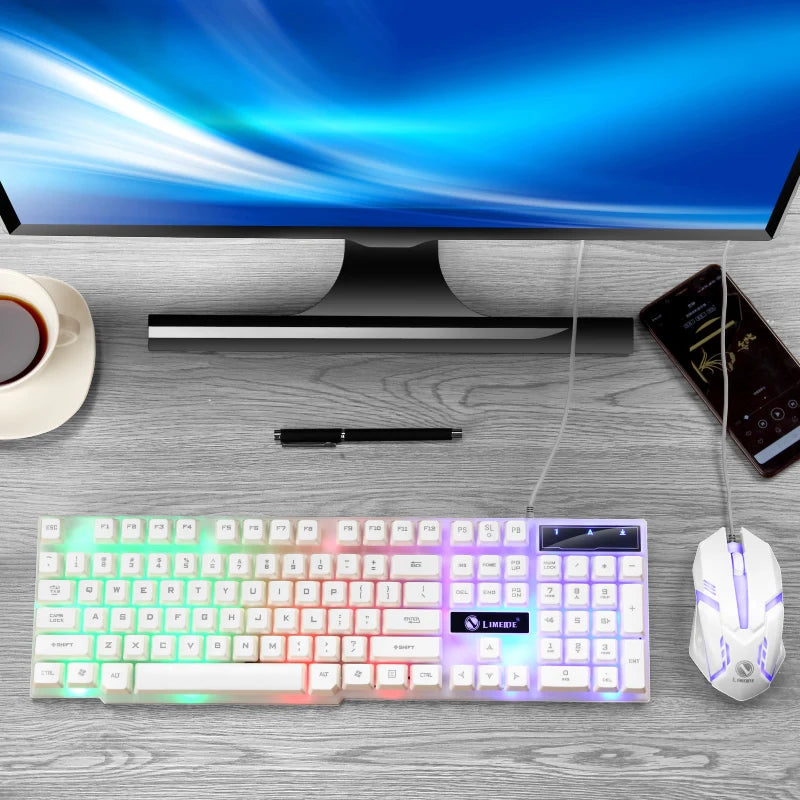 USB Wired Gaming Keyboard Mouse Set PC Rainbow Colorful LED Backlit  Gamer Gaming Mouse and Keyboard Combos Kit Home Office