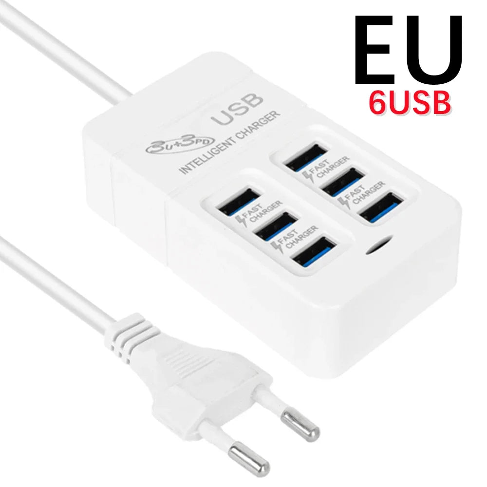6Ports Multiport USB Charger 35W PD Type-C Mobile Phone Fast Chargin Quick Type C Wall Chargers TypeC Hub Adapter EU US UK Plug