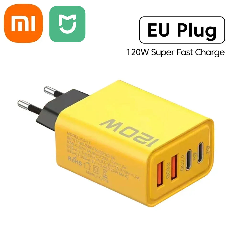 XIAOMI 120W Fast Charger TypeC 10A Cable Ultra Fast Charge 4Port USB C PD High Speed Charger Adapter For Xiaomi iPhone 16 Huawei