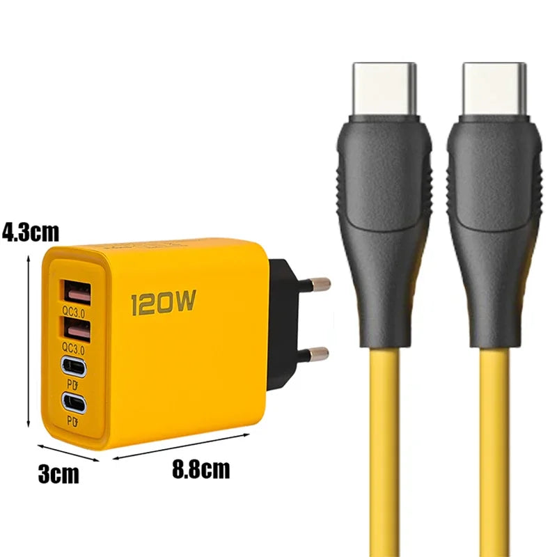 120W Wall Charger Adapter Type C QC3.0 Fast Charging PD USB Charger For iPhone 15 Xiaomi Samsung 60W USB-C To Type C Cable