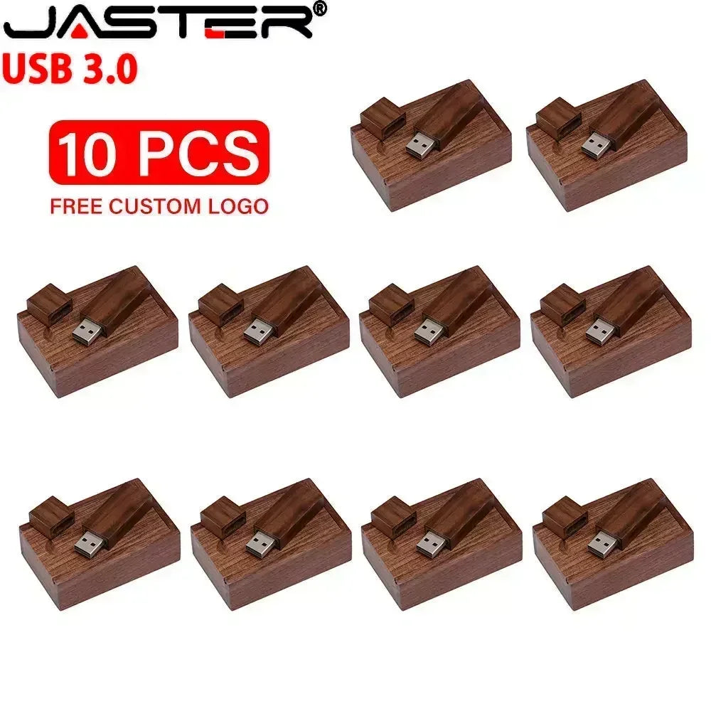 JASTER 10PCS LOT Wooden Box USB 3.0 Flash Drives 128GB Free Custom Logo Pen Drive 64GB High Speed Memory Stick 32GB 16GB 8GB 4GB