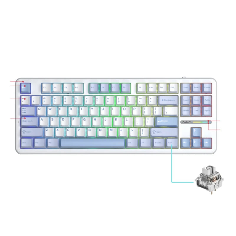 Aula F87 PRO Mechanical Keyboard 3 Mode 2.4G/USB/Bluetooth Tri Mode Wireless Keyboard 87 Key Hotswap RGB PBT Gaming Keyboard