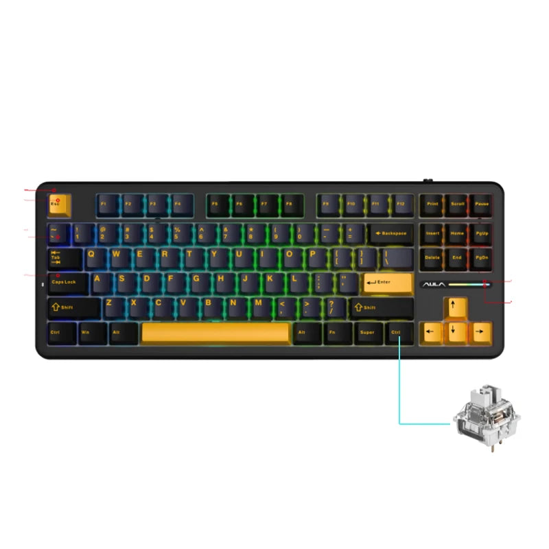 Aula F87 PRO Mechanical Keyboard 3 Mode 2.4G/USB/Bluetooth Tri Mode Wireless Keyboard 87 Key Hotswap RGB PBT Gaming Keyboard