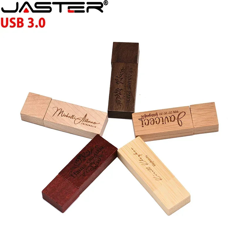 JASTER 10PCS LOT Wooden Box USB 3.0 Flash Drives 128GB Free Custom Logo Pen Drive 64GB High Speed Memory Stick 32GB 16GB 8GB 4GB