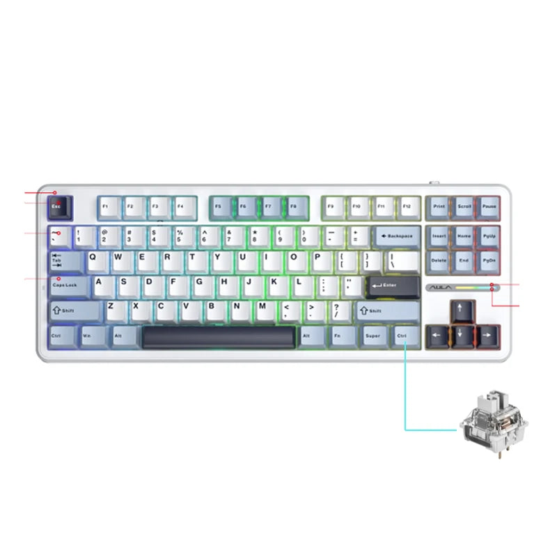 Aula F87 PRO Mechanical Keyboard 3 Mode 2.4G/USB/Bluetooth Tri Mode Wireless Keyboard 87 Key Hotswap RGB PBT Gaming Keyboard