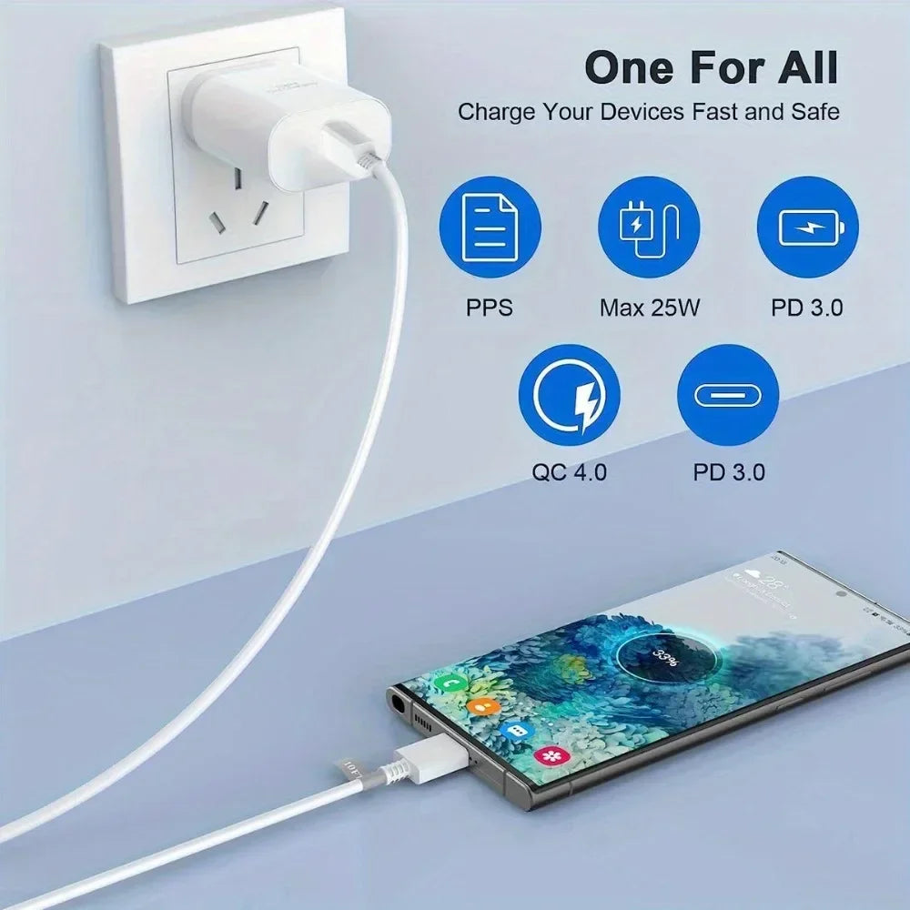 2-Piece Type C, 25W Charger with 6.6ft USB C Charging Cable for Multiple Phone Types, Fast Charger for Android Phones