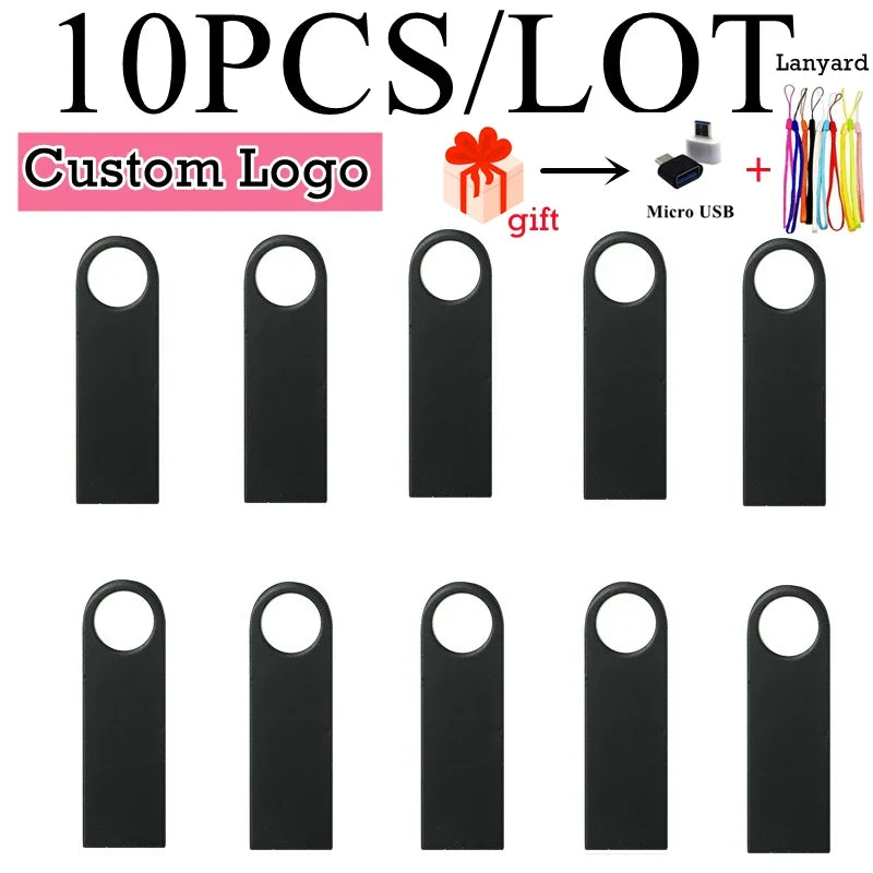 Custom Logo Waterproof Rose Golden Metal USB Pen Drive Mini Light Memory Stick 4GB 8GB 16GB 32GB U Disk Wedding Gift 10Pcs Lot