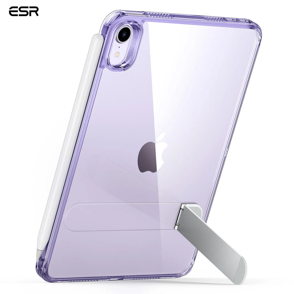 ESR-Kickstand Case for iPad Mini 6（2021) Mini 7(2024) Hybrid Protection Clear Back Cover with Stand Support Pencil Pro & Pencil