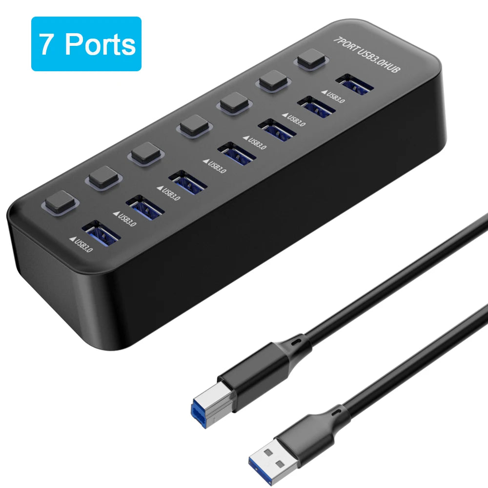 USB 3.0 Hub 4 Ports 7 Ports USB 3.0 Data Port Adapter 5Gbps High Speed Individual On/Off Switch Splitter USB Extension