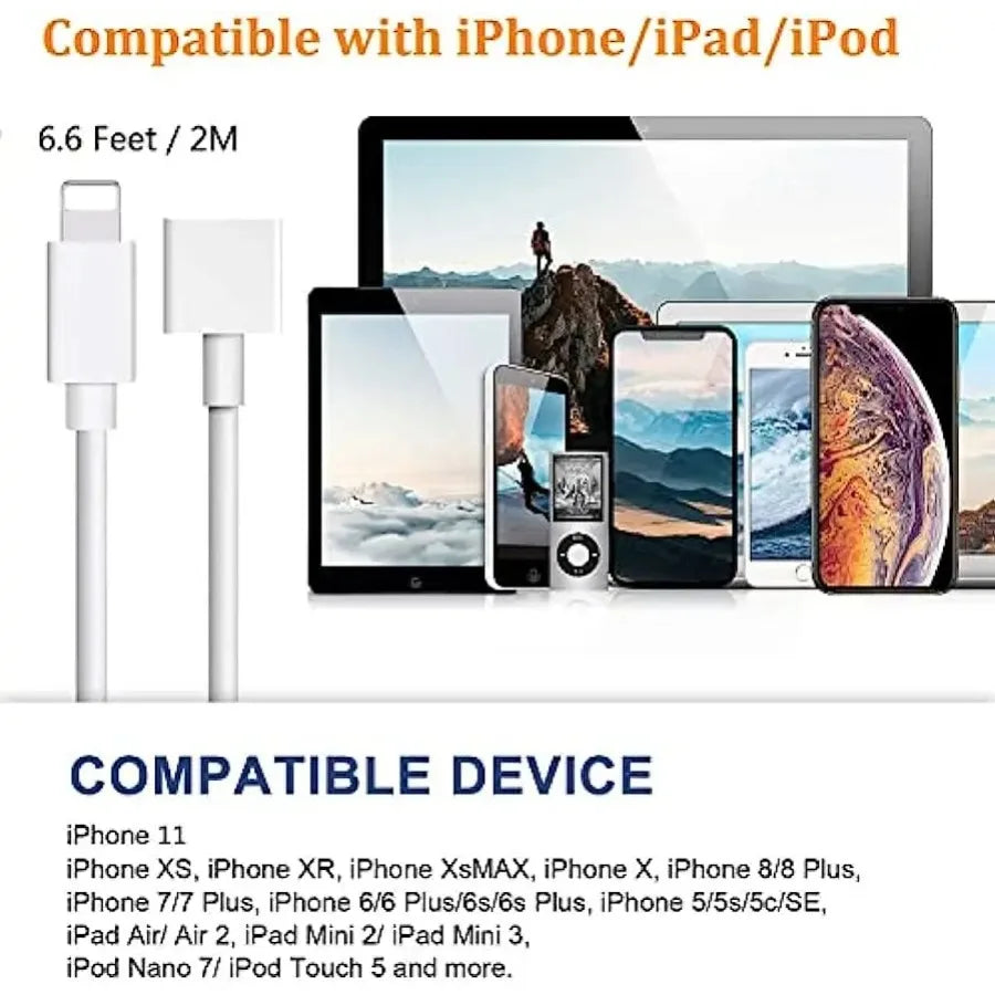 Lightning Charger Extension Cable Compatible with iPhone/iPad,Dock Cable for Male to Female Extension Adapter Video, Data, Audio