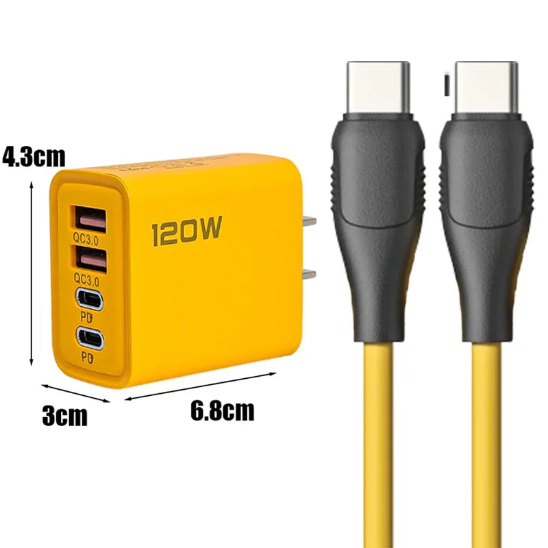120W Wall Charger Adapter Type C QC3.0 Fast Charging PD USB Charger For iPhone 15 Xiaomi Samsung 60W USB-C To Type C Cable