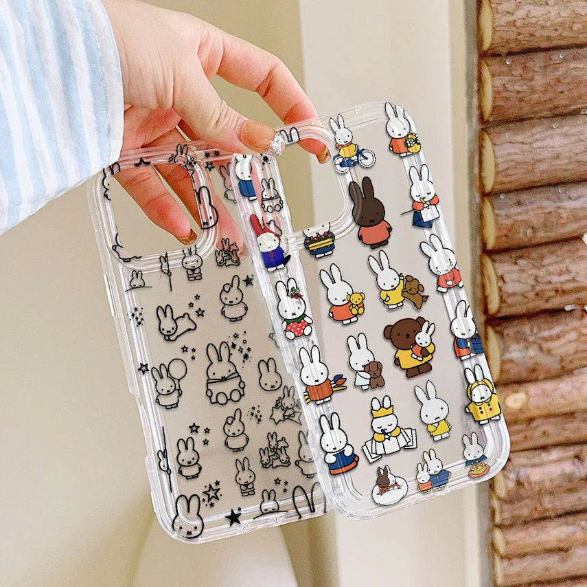 Kawaii Little White Rabbit Case for IPhone 16 15 14 13 12 11 Pro Max 14 15 7 8 Plus XR XS Max SEM-MiffysClear Airbag Shockproof