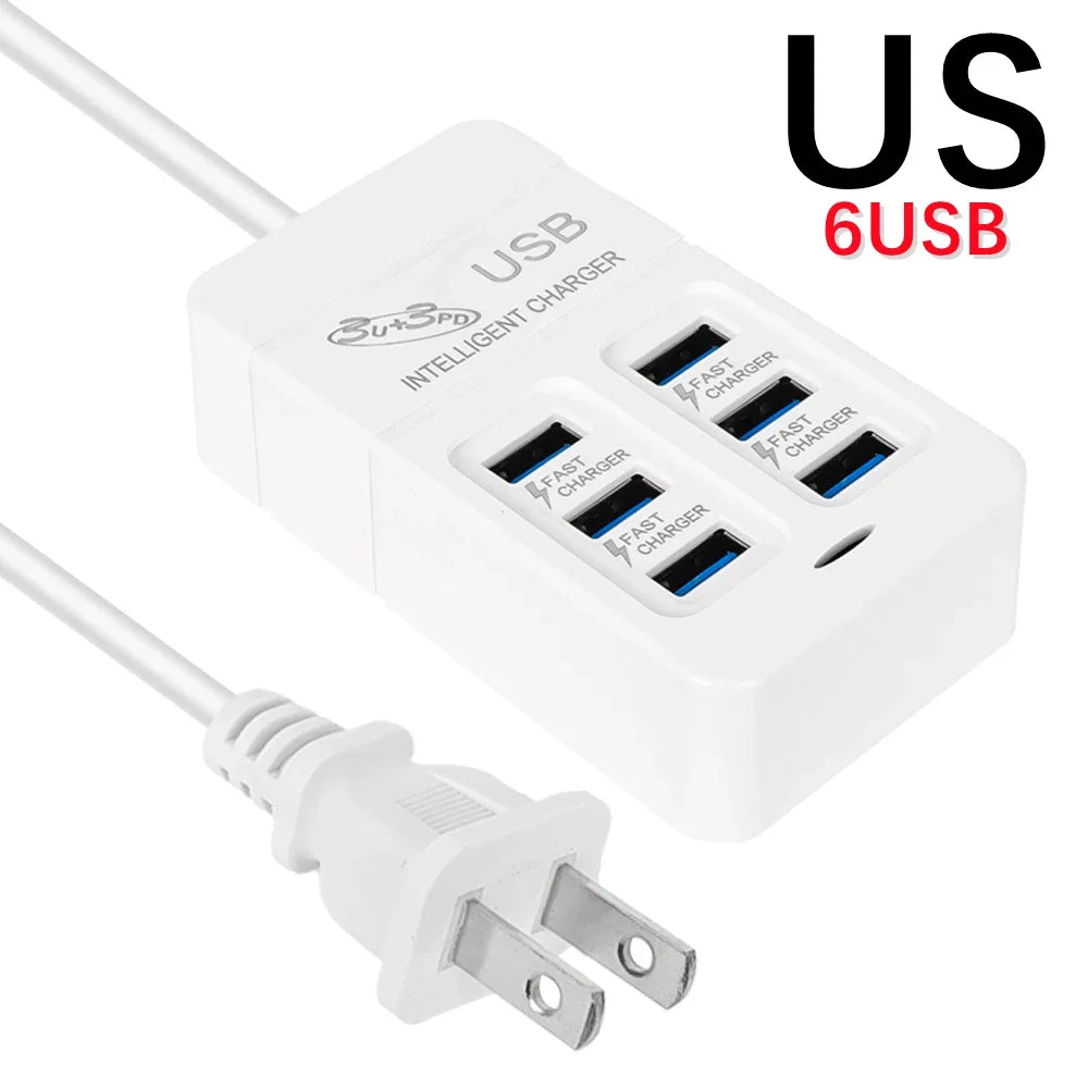 6Ports Multiport USB Charger 35W PD Type-C Mobile Phone Fast Chargin Quick Type C Wall Chargers TypeC Hub Adapter EU US UK Plug