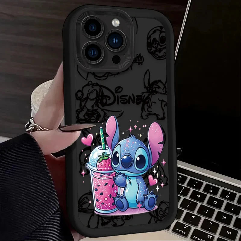 Disney Stitch Strawberry Cute Phone Case For iPhone 16 15 14 13 12 11 Pro Max X XS Max XR 12 13 Mini 8Plus Shockproof Soft Cover
