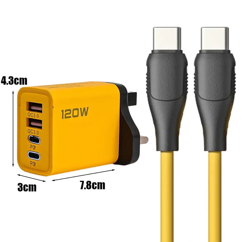 120W Wall Charger Adapter Type C QC3.0 Fast Charging PD USB Charger For iPhone 15 Xiaomi Samsung 60W USB-C To Type C Cable