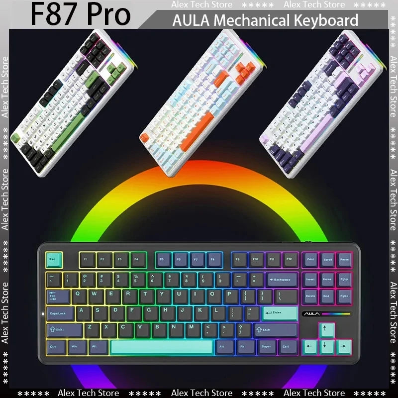Aula F87 PRO Mechanical Keyboard 3 Mode 2.4G/USB/Bluetooth Tri Mode Wireless Keyboard 87 Key Hotswap RGB PBT Gaming Keyboard