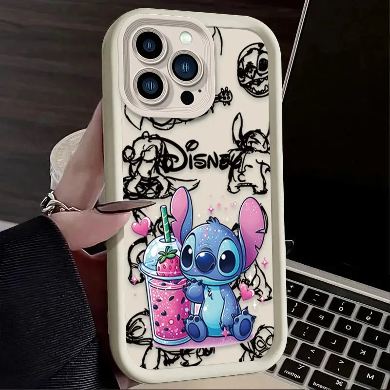 Disney Stitch Strawberry Cute Phone Case For iPhone 16 15 14 13 12 11 Pro Max X XS Max XR 12 13 Mini 8Plus Shockproof Soft Cover