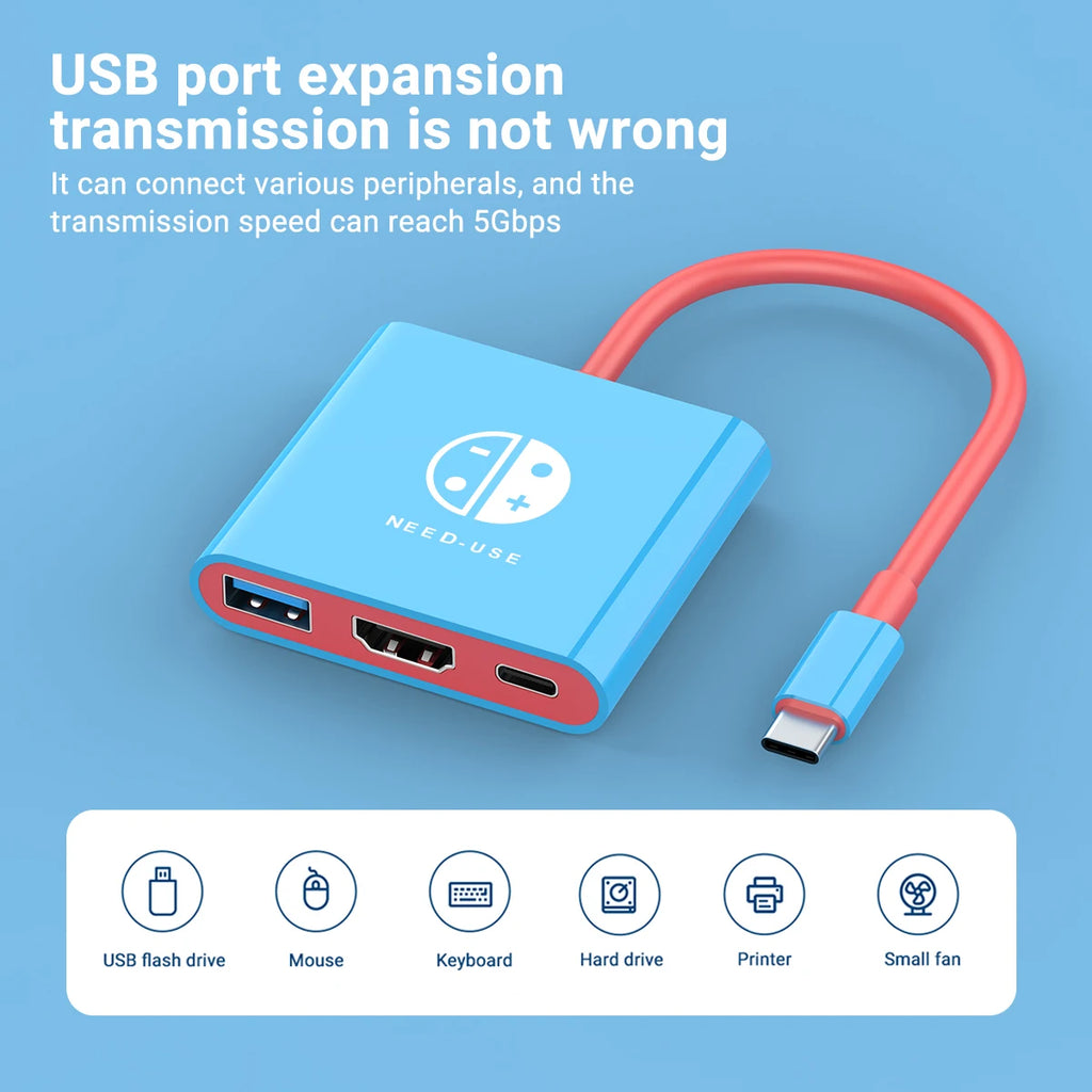 Portable Game Docking Station TYPE-C Hub with HDMI and USB 3.0 Perfect for Travel and Gaming