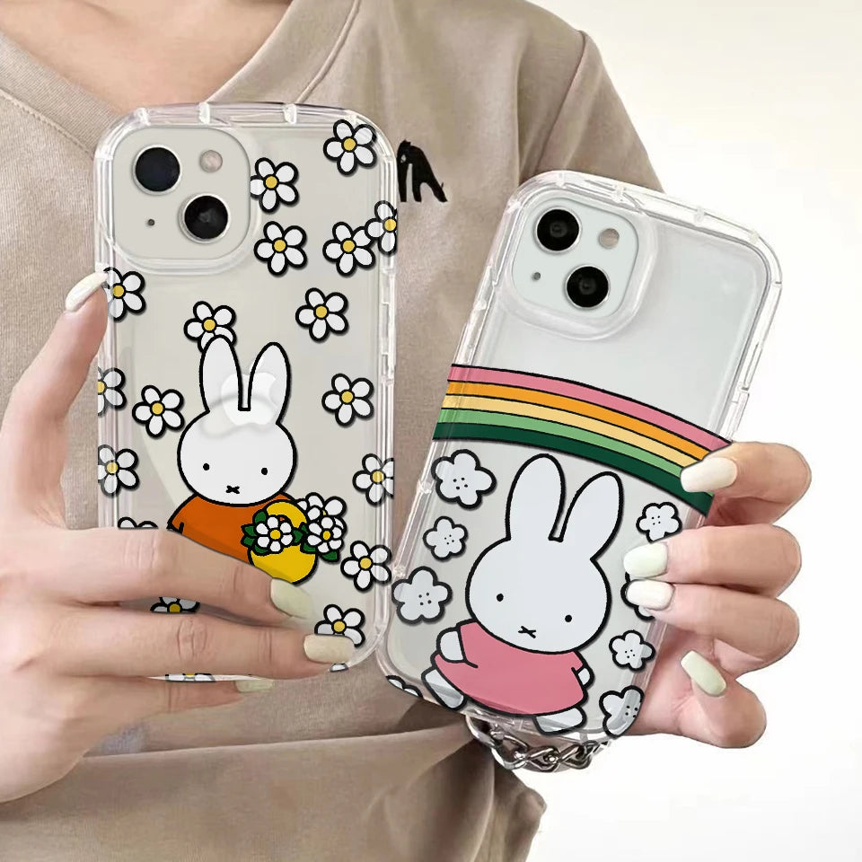 Kawaii Little White Rabbit Case for IPhone 16 15 14 13 12 11 Pro Max 14 15 7 8 Plus XR XS Max SEM-MiffysClear Airbag Shockproof