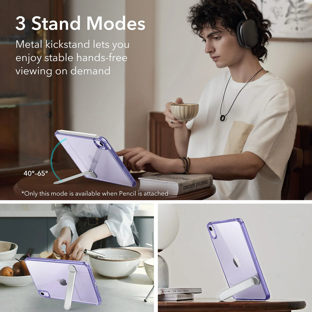 ESR-Kickstand Case for iPad Mini 6（2021) Mini 7(2024) Hybrid Protection Clear Back Cover with Stand Support Pencil Pro & Pencil
