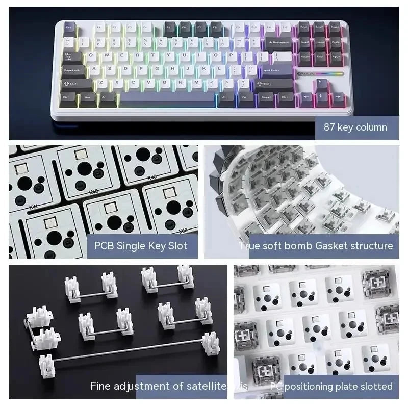Aula F87 PRO Mechanical Keyboard 3 Mode 2.4G/USB/Bluetooth Tri Mode Wireless Keyboard 87 Key Hotswap RGB PBT Gaming Keyboard