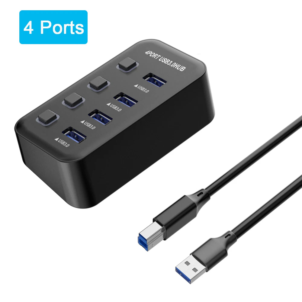 USB 3.0 Hub 4 Ports 7 Ports USB 3.0 Data Port Adapter 5Gbps High Speed Individual On/Off Switch Splitter USB Extension