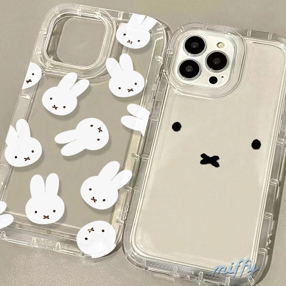 Kawaii Little White Rabbit Case for IPhone 16 15 14 13 12 11 Pro Max 14 15 7 8 Plus XR XS Max SEM-MiffysClear Airbag Shockproof