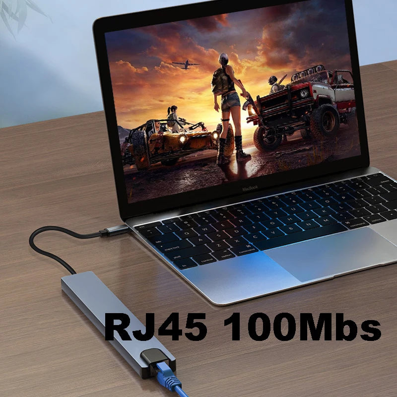 8 in 1 TYPE-C PC Tablet Phone Laptop TO HDMI RJ45 USB 2.0/3.0 SD TF Card Reader PD 100W Charger HUB Adapter Cable