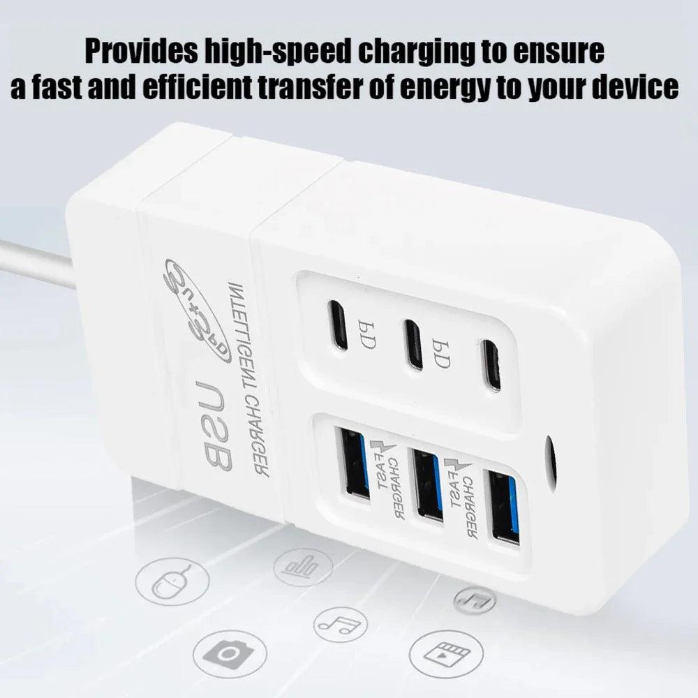 6Ports Multiport USB Charger 35W PD Type-C Mobile Phone Fast Chargin Quick Type C Wall Chargers TypeC Hub Adapter EU US UK Plug