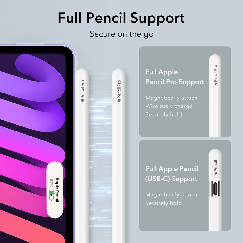 ESR-Kickstand Case for iPad Mini 6（2021) Mini 7(2024) Hybrid Protection Clear Back Cover with Stand Support Pencil Pro & Pencil