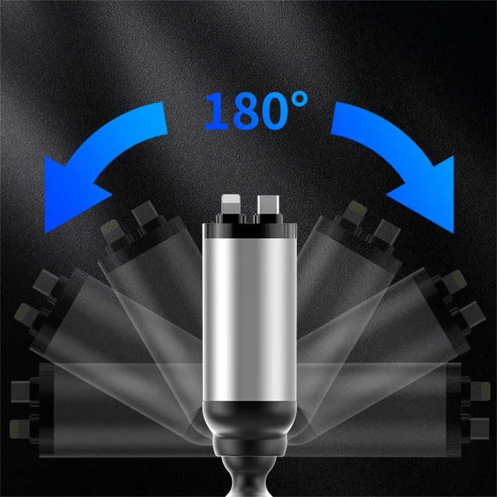 4 in 1 120W Car Charger Retractable Car Cigarette Lighter Adapter USB Type C Fast Charger Cable For IPhone Xiaomi Huawei Samsung