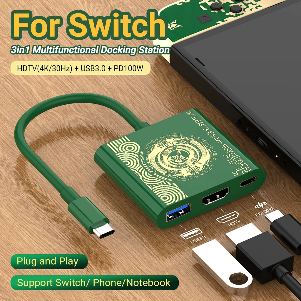 Portable Game Docking Station TYPE-C Hub with HDMI and USB 3.0 Perfect for Travel and Gaming