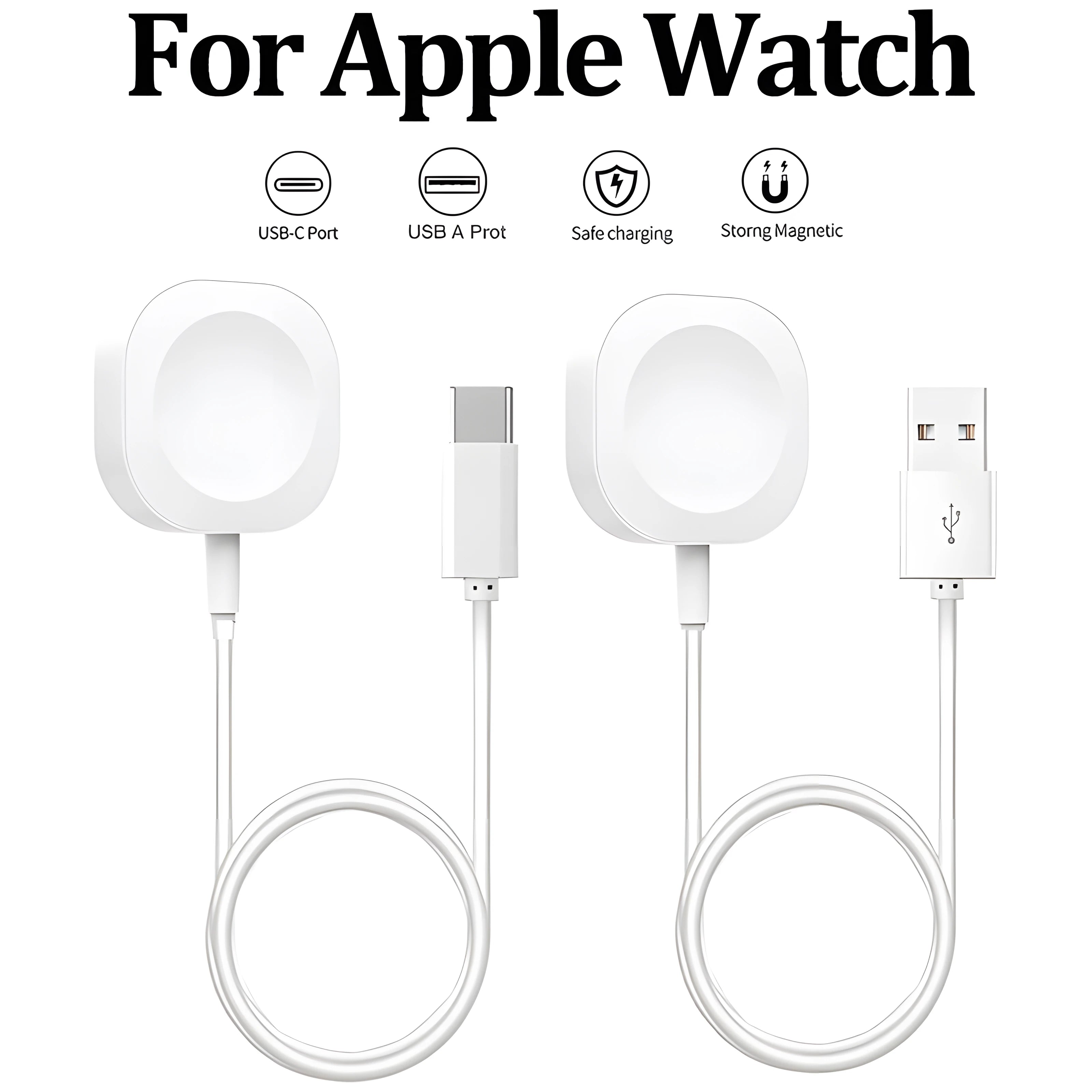 2024 Magnetic Wireless USB A Fast Charger for Apple Watch Ultra Series 9 8 7 6 SE Type C Cable Charging for iWatch Series 5 3 2