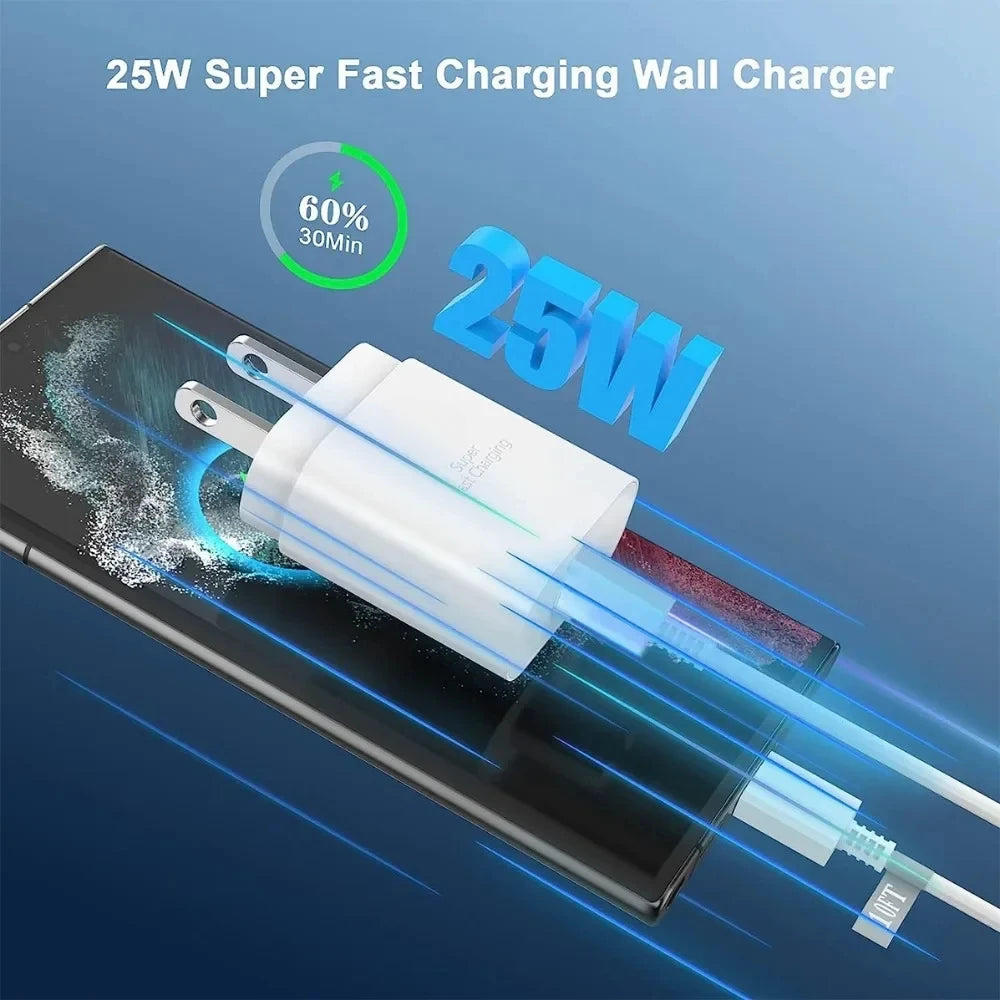 2-Piece Type C, 25W Charger with 6.6ft USB C Charging Cable for Multiple Phone Types, Fast Charger for Android Phones